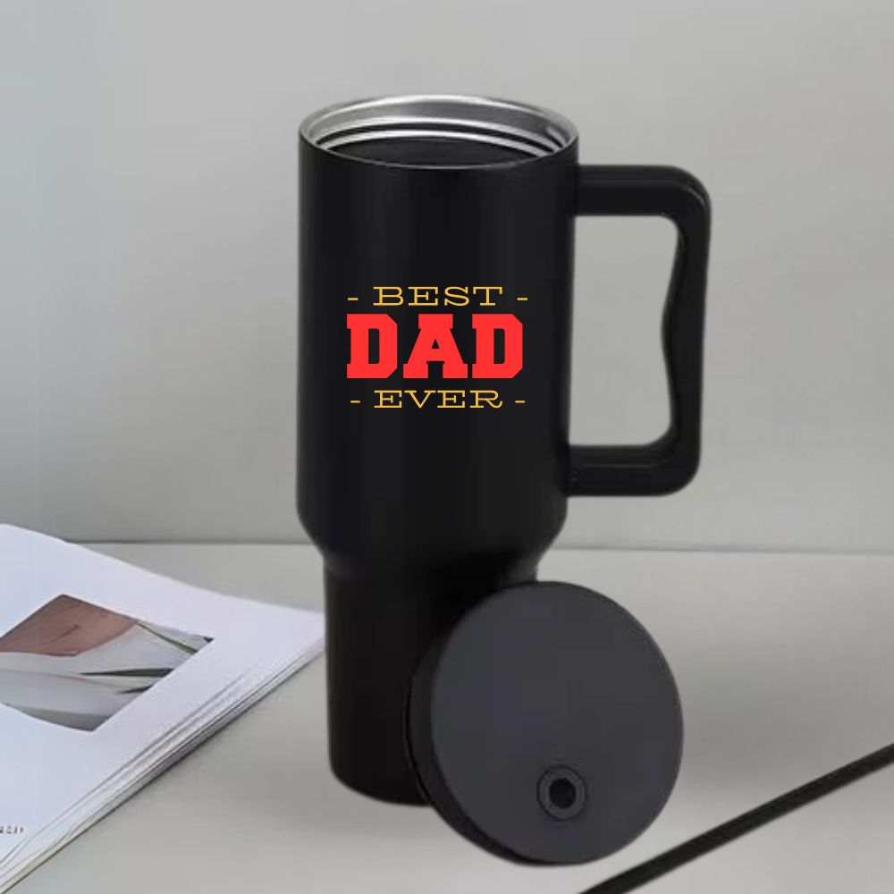 Father’s Day Mug for Dad-1200ml Insulated Coffee Tumbler with Straw & Lid - Best Dad Ever