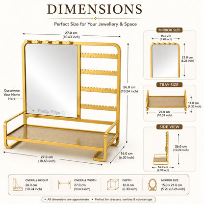 Custom Jewellery Organizer | Jewelry Stand with Name Engraved Mirror | Personalized Gift for Her