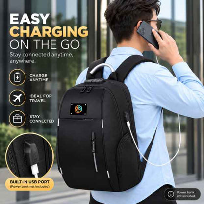 Custom logo backpack with built-in USB charging port for corporate gifting, 
