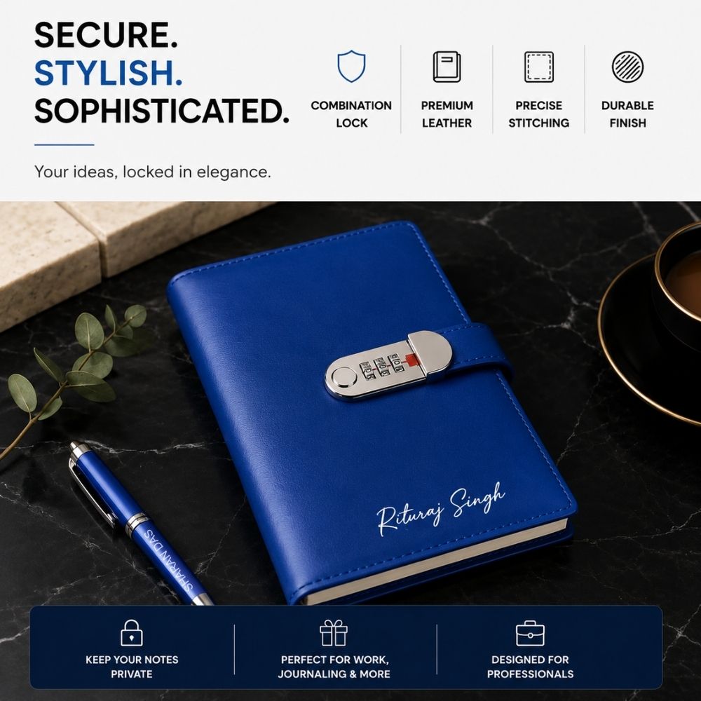 Nutcase Lock Personal Diary with Logo and Name-Combination Lock Faux Leather Diary