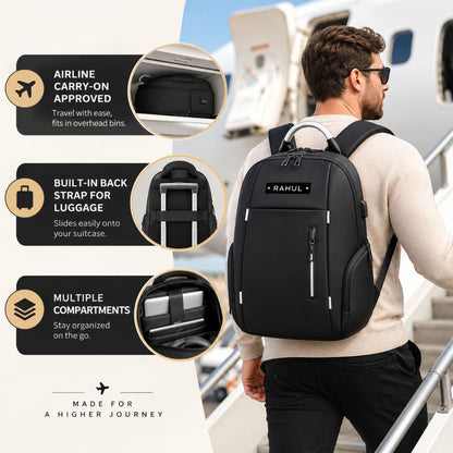 Custom Laptop Bag with Combination Lock Compartment | Personalised Travel Backpack with USB Charging Port & Anti-Theft Design