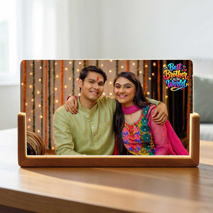 Personalized Acrylic LED Photo Night Light with Wooden Base - Brother Sister Sibling Gift For Rakhi