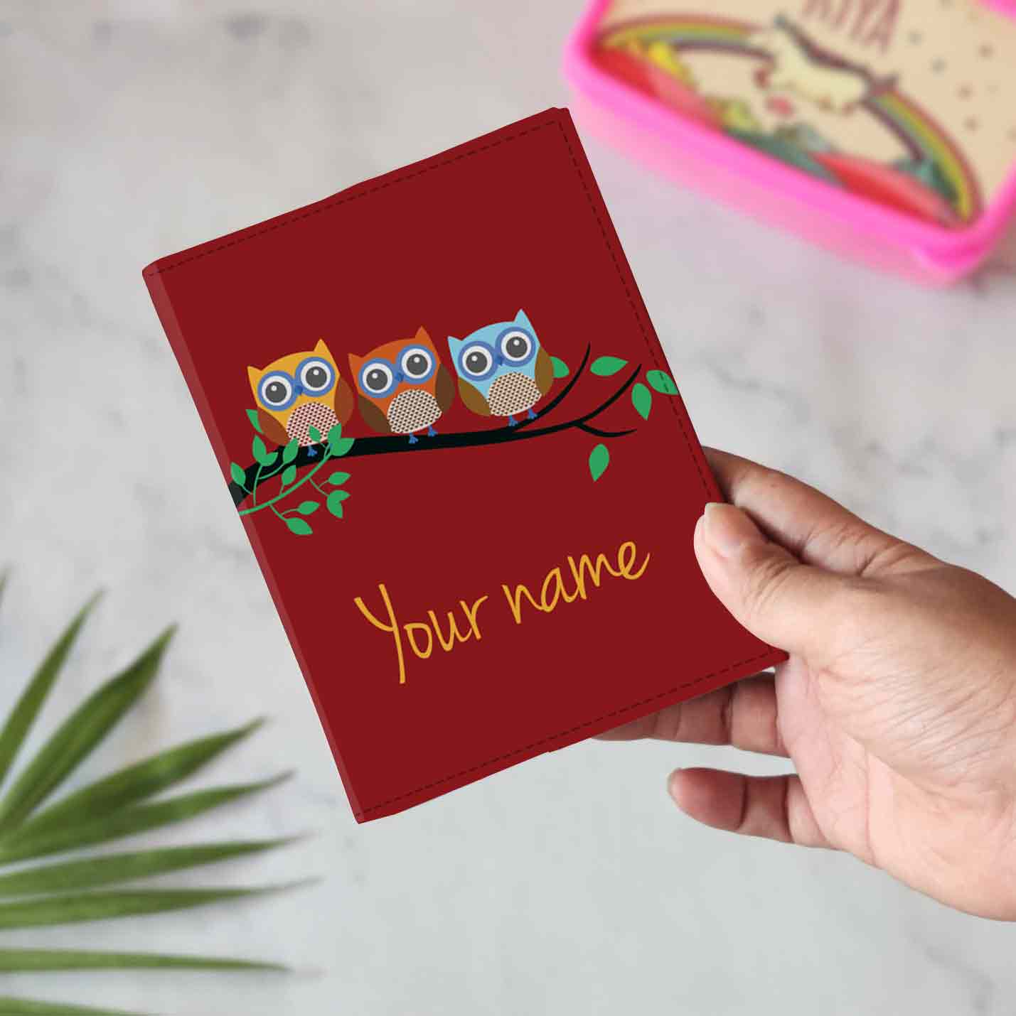 Personalised Passport Cover and Baggage Tag Combo - Small Owls Red