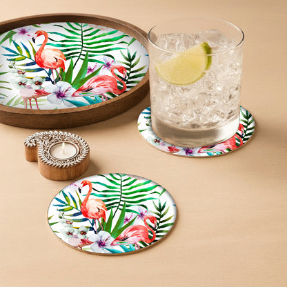 Natural Wood Round Tray with Matching Coasters & Diwali Diya Candle | Festive Gifting Set