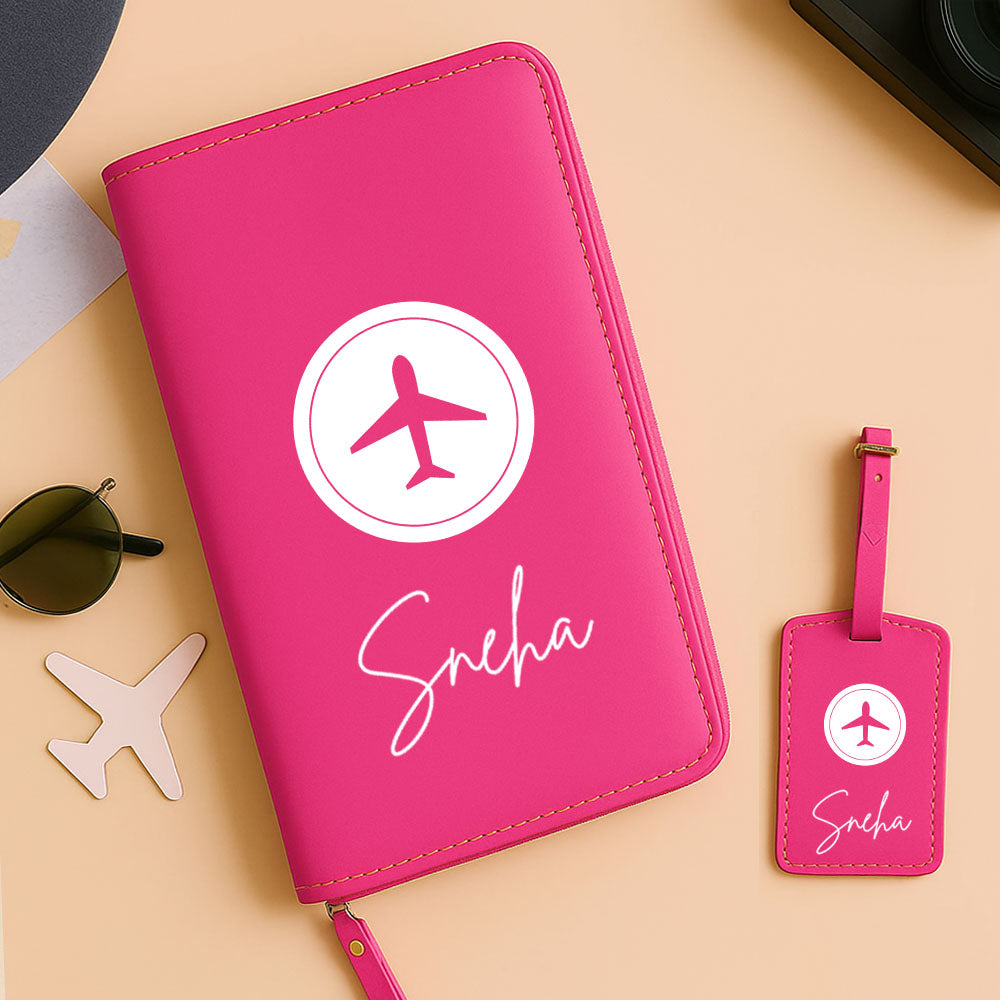 Personalized Travel Wallet with Card Slots & Luggage Tag Set