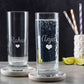 Tom Collins Glassware with Name Engraved High Ball Glassware - Heart Design