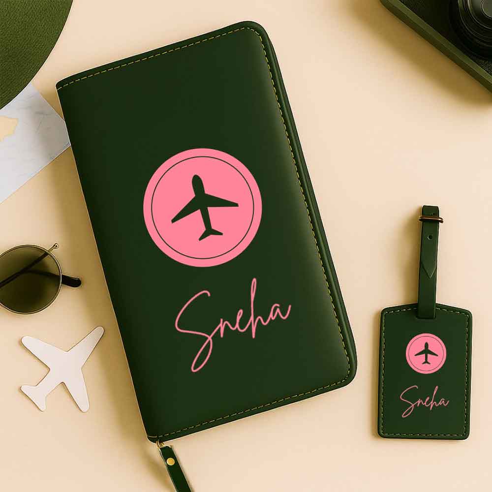 Personalized Travel Wallet with Card Slots & Luggage Tag Set