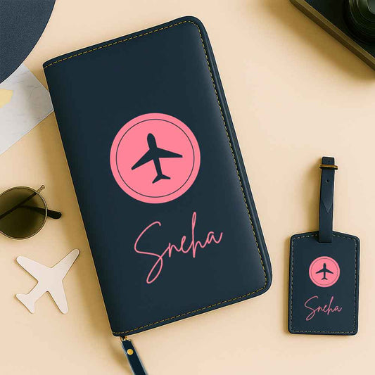 Personalized Travel Wallet with Card Slots & Luggage Tag Set