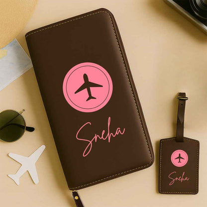 Personalized Travel Wallet with Card Slots & Luggage Tag Set
