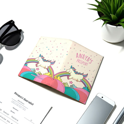 New Customized Passport Holder - Magical Unicorn Rainbows