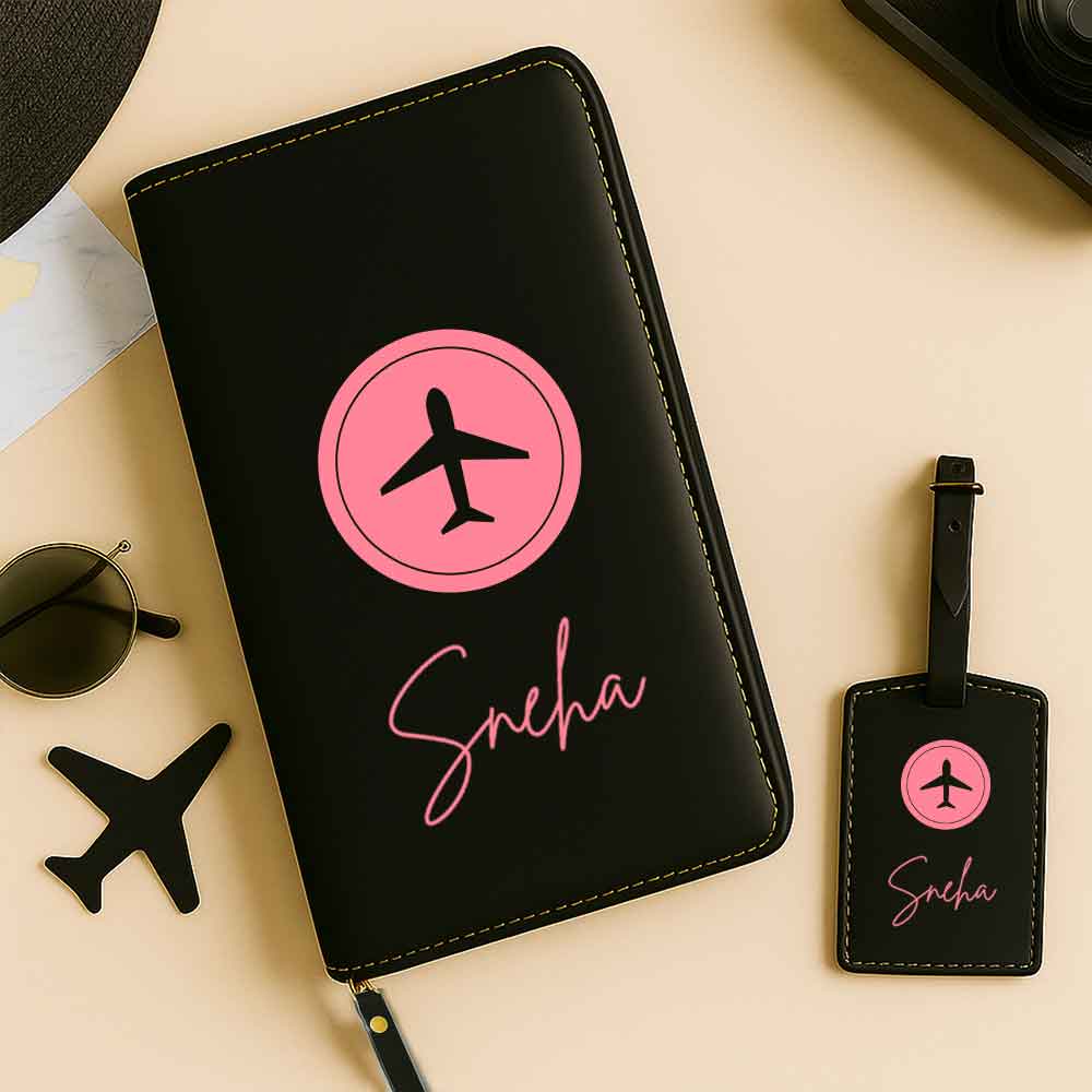 Personalized Travel Wallet with Card Slots & Luggage Tag Set