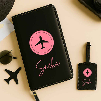 Personalized Travel Wallet with Card Slots & Luggage Tag Set