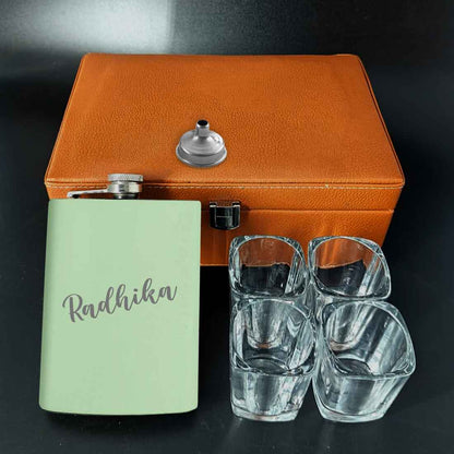 Custom Pink Girly Hip Flask - Engraved Name On Stainless Steel 8oz Whiskey Flask