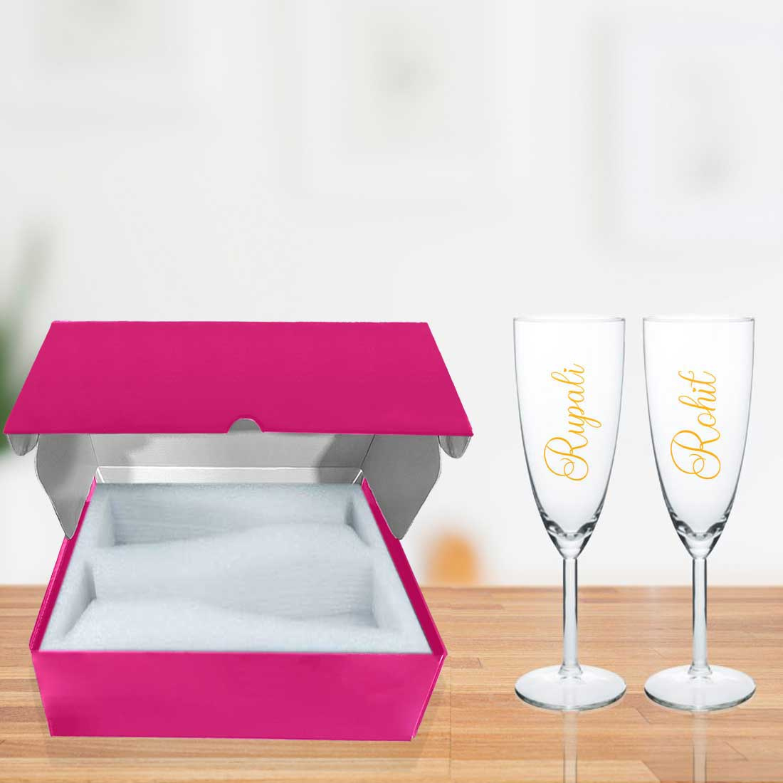 Gifts Box for Couples with Custom Champagne Glass Set - Available in Black Boxes