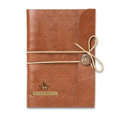 Customized Diary with Name and Charms  Premium PU Leather Diaries and Brown Pen