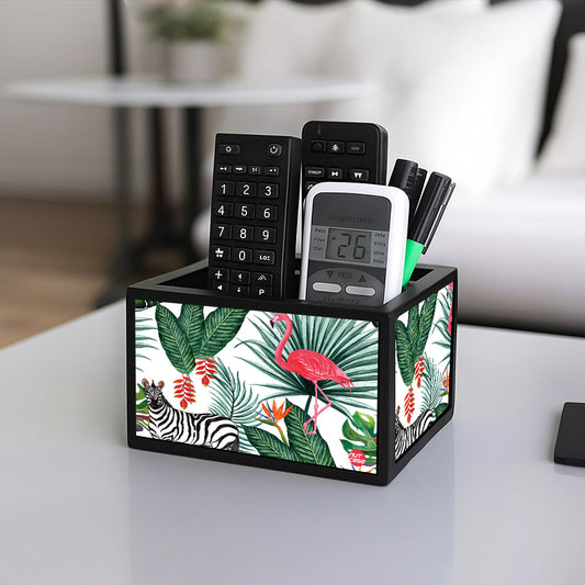 Cool Remote Control Holder For TV / AC Remotes -  White Hibiscus Leaves With Flamingo