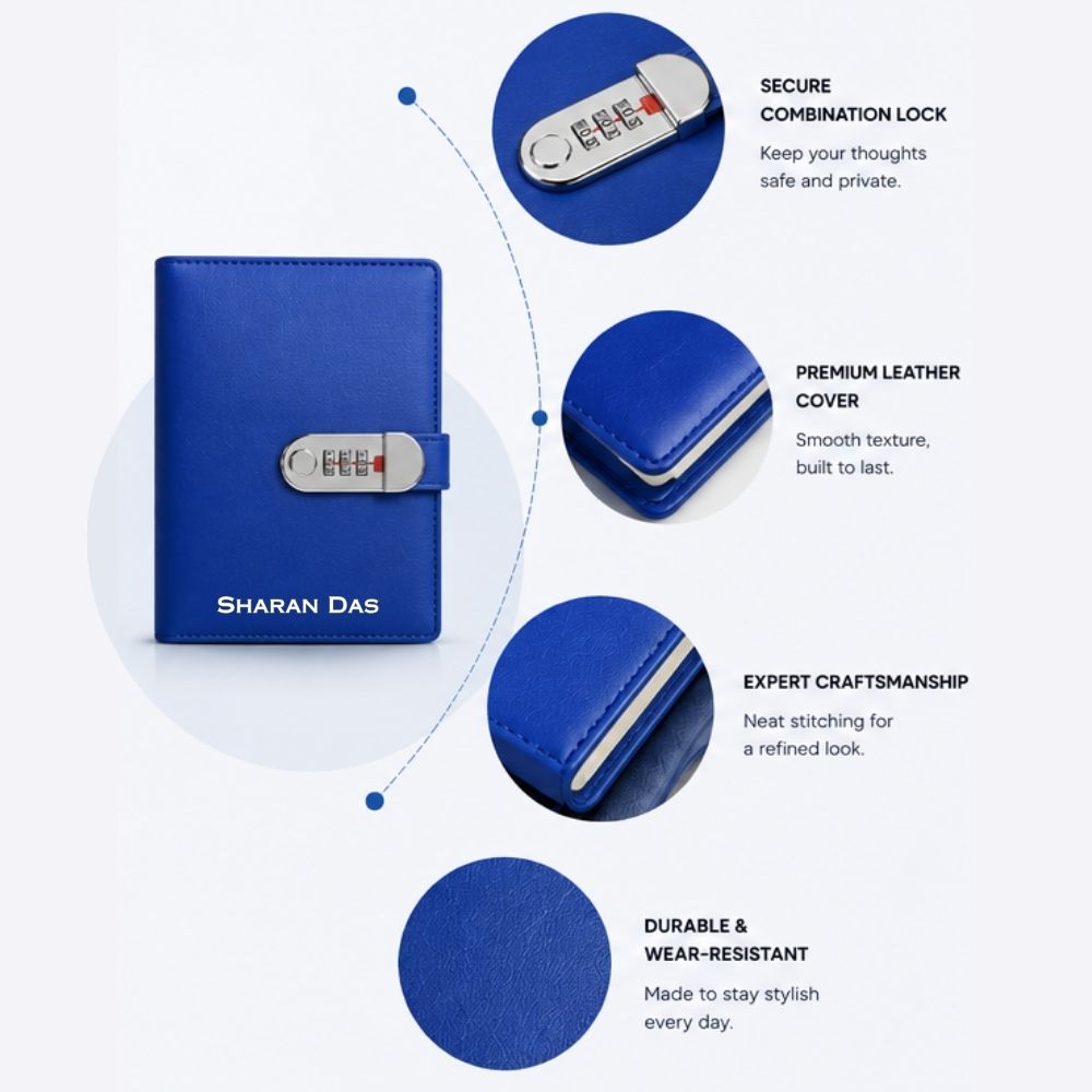 Nutcase Lock Personal Diary with Logo and Name-Combination Lock Faux Leather Diary