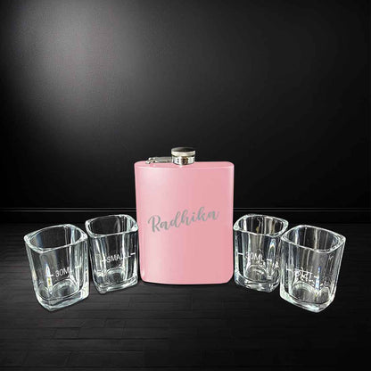 Custom Pink Girly Hip Flask - Engraved Name On Stainless Steel 8oz Whiskey Flask