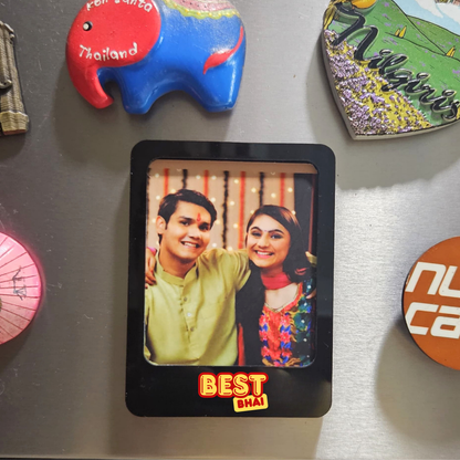 Personalized Rakshabandhan Gift for Brother – Fridge Magnet Set, Super Bro Acrylic Rakhi & Twix Chocolate Combo