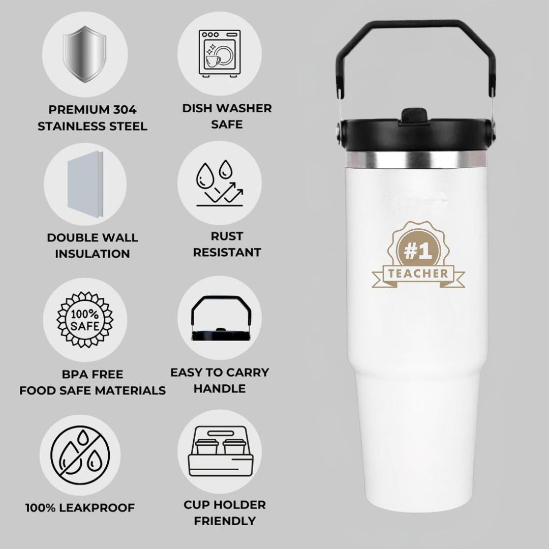 Insulated Tumbler with Handle 900ml Stainless Steel Vacuum Flask - Perfect Teacher Day Gift
