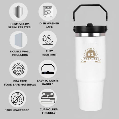 Insulated Tumbler with Handle 900ml Stainless Steel Vacuum Flask - Perfect Teacher Day Gift