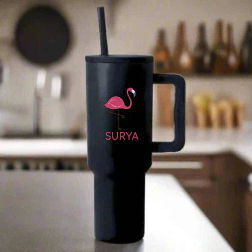 Nutcase Custom Tumbler with Straw and Lid - Large Travel Cups 1200ml - Flamingo