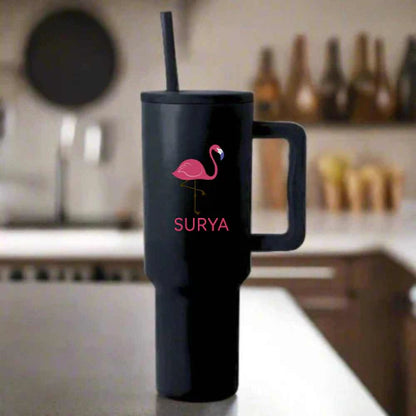 Nutcase Custom Tumbler with Straw and Lid - Large Travel Cups 1200ml - Flamingo