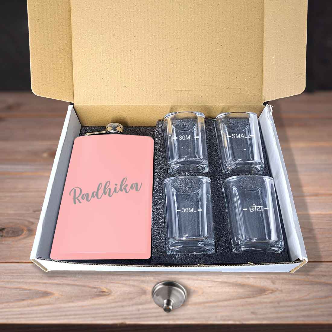 Custom Pink Girly Hip Flask - Engraved Name On Stainless Steel 8oz Whiskey Flask