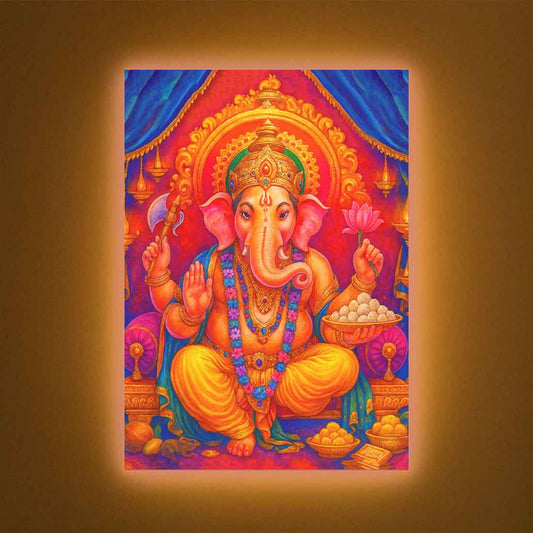 Lord Ganesh Photo Frame with Glowing LED Backlight, HD Print– Ideal for Home Temple, Décor, or Gifting