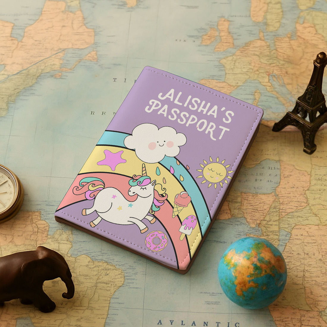 Personalised Passport Cover Baggage Tag Set - Unicorn and Rainbow