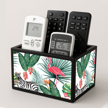 Cool Remote Control Holder For TV / AC Remotes -  White Hibiscus Leaves With Flamingo