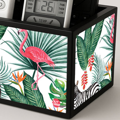 Cool Remote Control Holder For TV / AC Remotes -  White Hibiscus Leaves With Flamingo