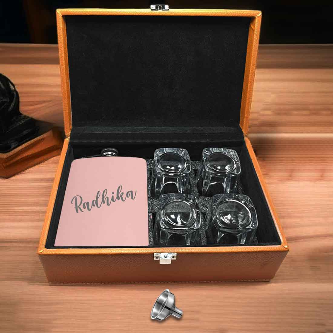 Custom Pink Girly Hip Flask - Engraved Name On Stainless Steel 8oz Whiskey Flask