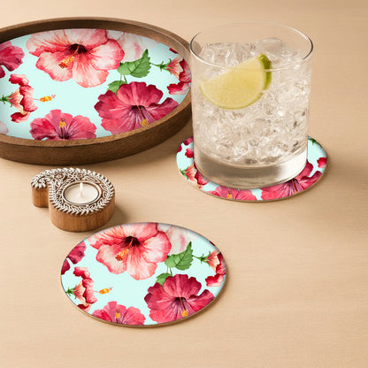 Natural Wood Round Tray with Matching Coasters & Diwali Diya Candle | Festive Gifting Set