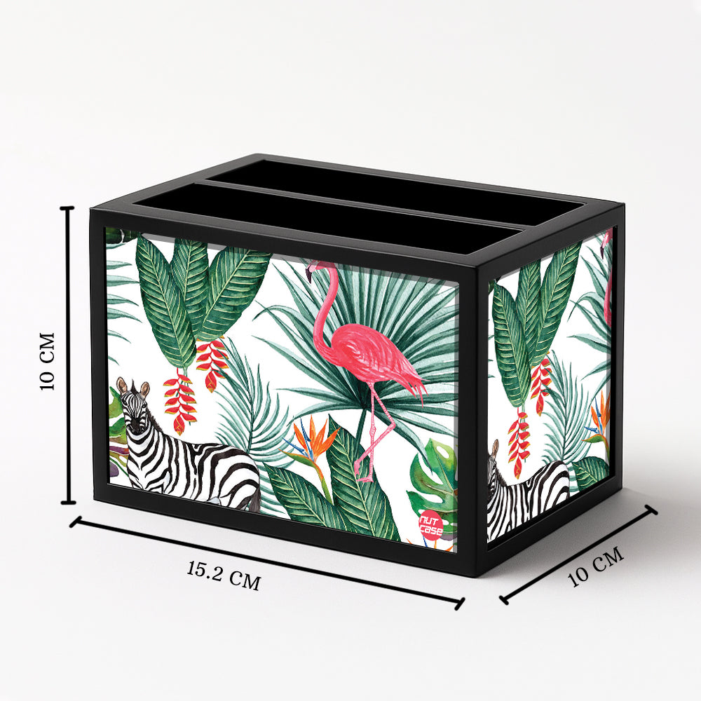 Cool Remote Control Holder For TV / AC Remotes -  White Hibiscus Leaves With Flamingo