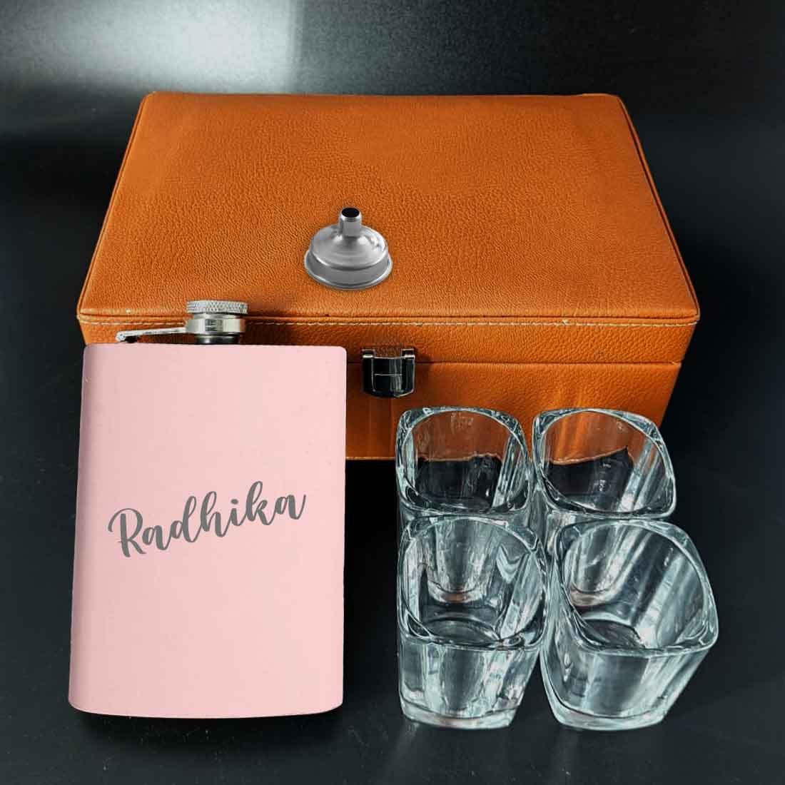 Custom Pink Girly Hip Flask - Engraved Name On Stainless Steel 8oz Whiskey Flask