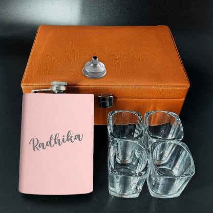Custom Pink Girly Hip Flask - Engraved Name On Stainless Steel 8oz Whiskey Flask
