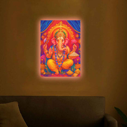 Lord Ganesh Photo Frame with Glowing LED Backlight, HD Print– Ideal for Home Temple, Décor, or Gifting
