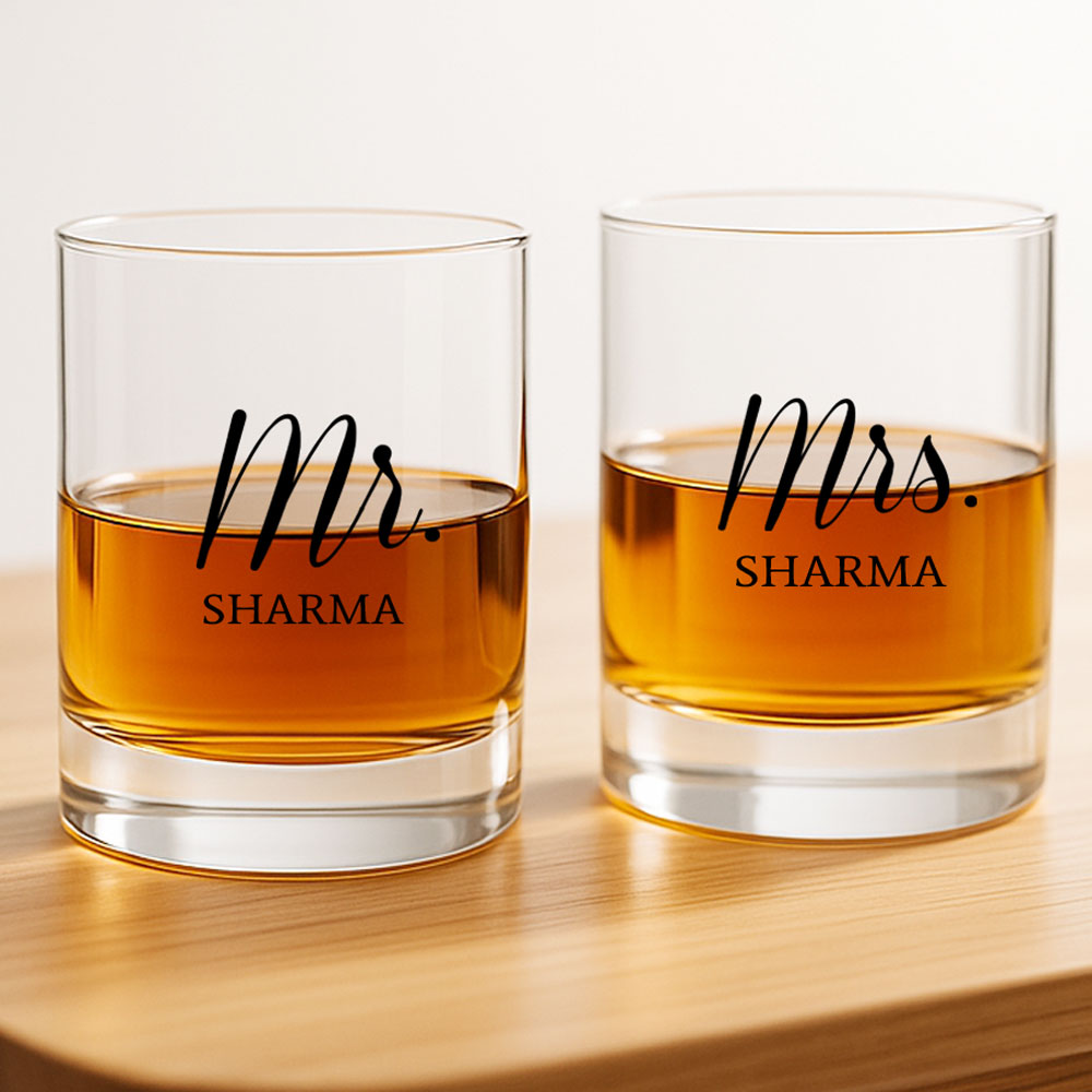 Mr & Mrs Whiskey Glass Set - Gift Box for Couples