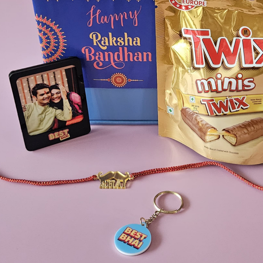 Perfect Gifts of Raksha Bandhan for Brother – Rakhi Gift Set with Photo Magnet, Keychain & Chocolates