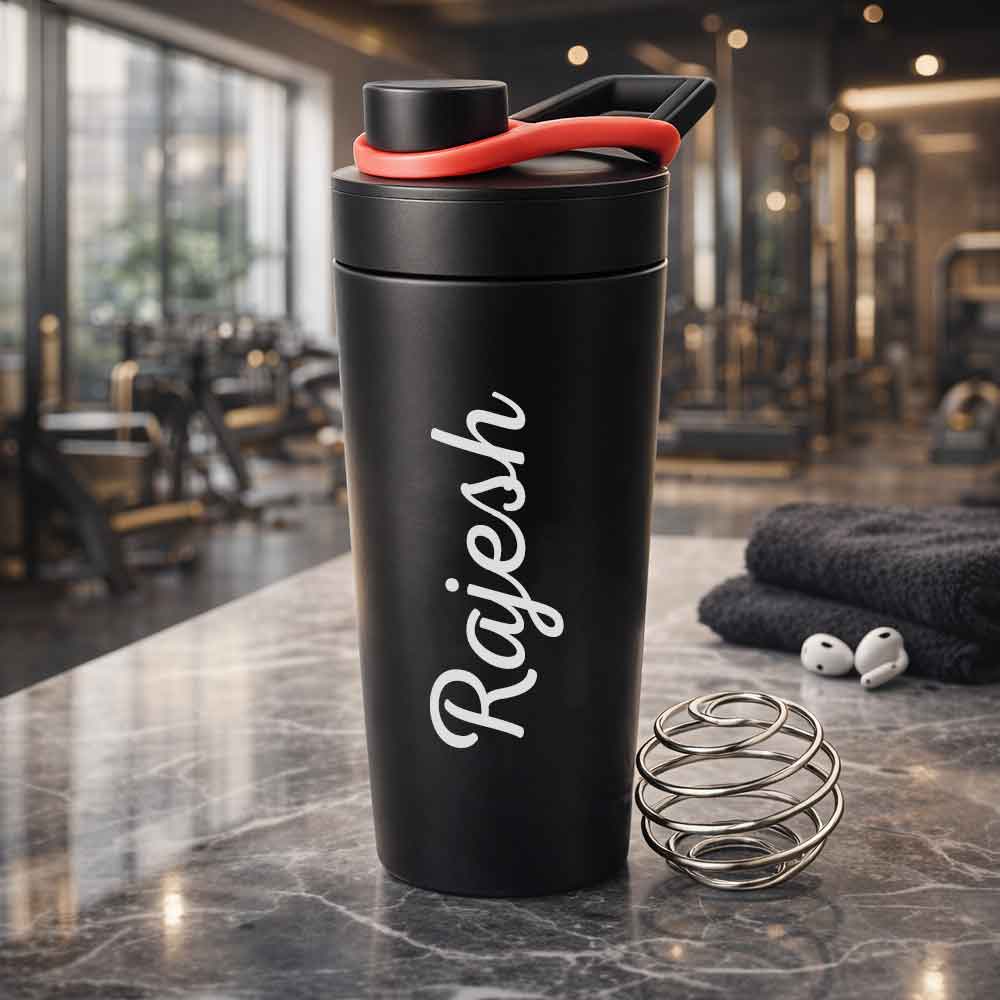 Personalised Gym Shaker Bottle for Protein Shakes Stainless Steel Mixer with Whisk Ball