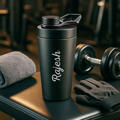 Personalised Gym Shaker Bottle for Protein Shakes Stainless Steel Mixer with Whisk Ball