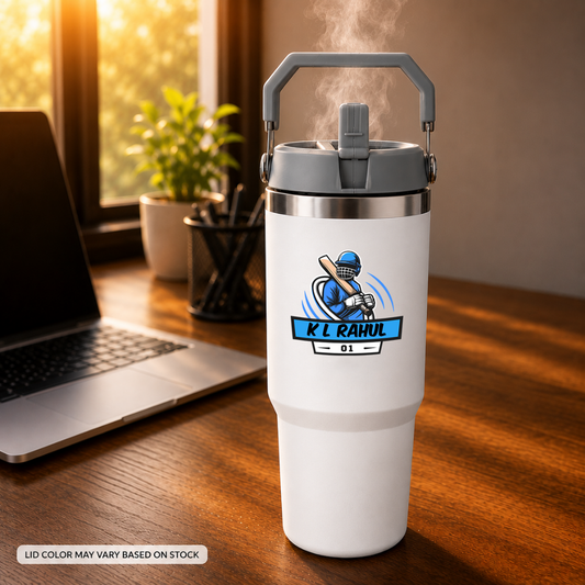 Customised Sipper Tumbler for Cricket Lovers – 900ml Stainless Steel Vacuum Insulated Bottle with Handle