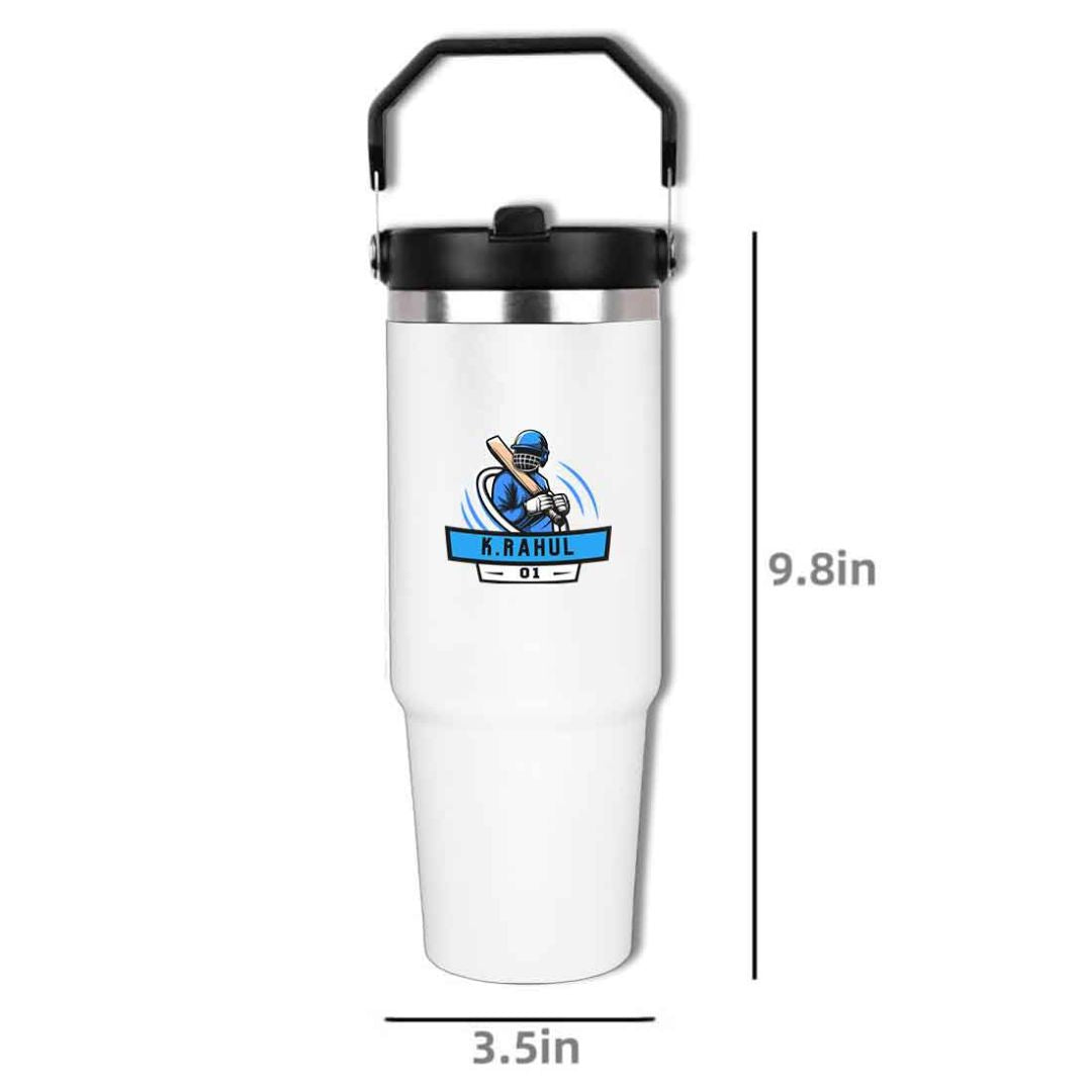 Customised Sipper Tumbler for Cricket Lovers – 900ml Stainless Steel Vacuum Insulated Bottle with Handle