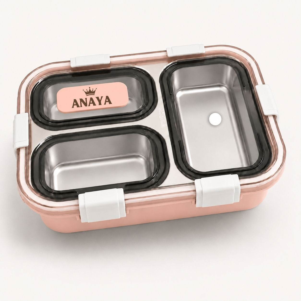 Personalized Kids Stainless Steel Lunch Box – 3-Compartment Leak-Proof