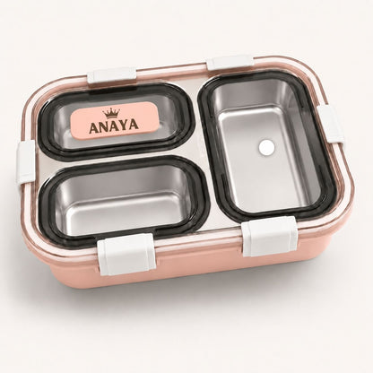 Personalized Kids Stainless Steel Lunch Box – 3-Compartment Leak-Proof