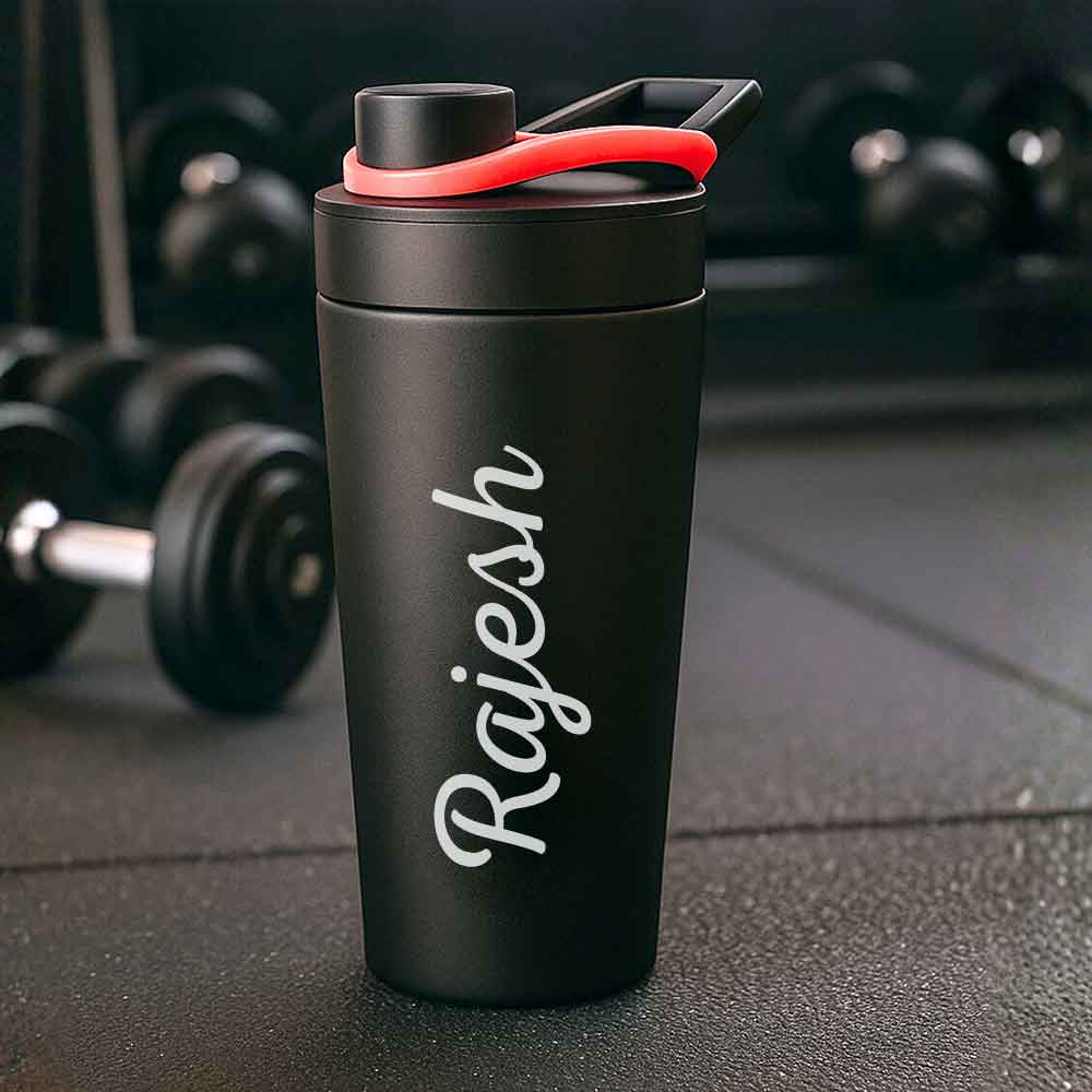 Personalised Gym Shaker Bottle for Protein Shakes Stainless Steel Mixer with Whisk Ball