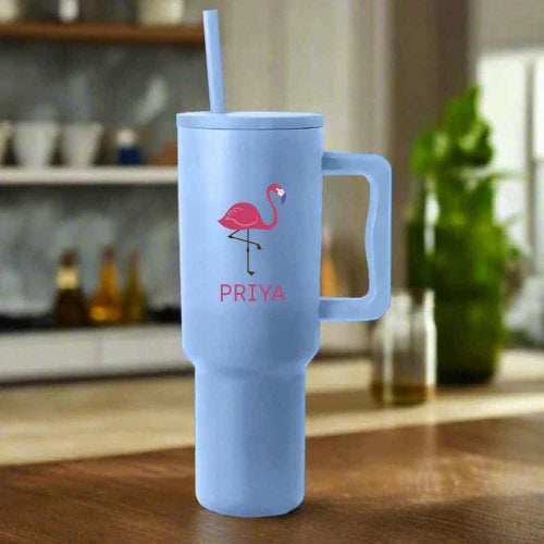 Nutcase Custom Tumbler with Straw and Lid - Large Travel Cups 1200ml - Flamingo