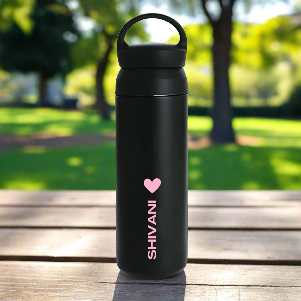Stainless Steel Drink Bottle Personalised with Name - Insulated Water Bottle 500ml - Heart