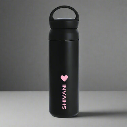 Stainless Steel Drink Bottle Personalised with Name - Insulated Water Bottle 500ml - Heart